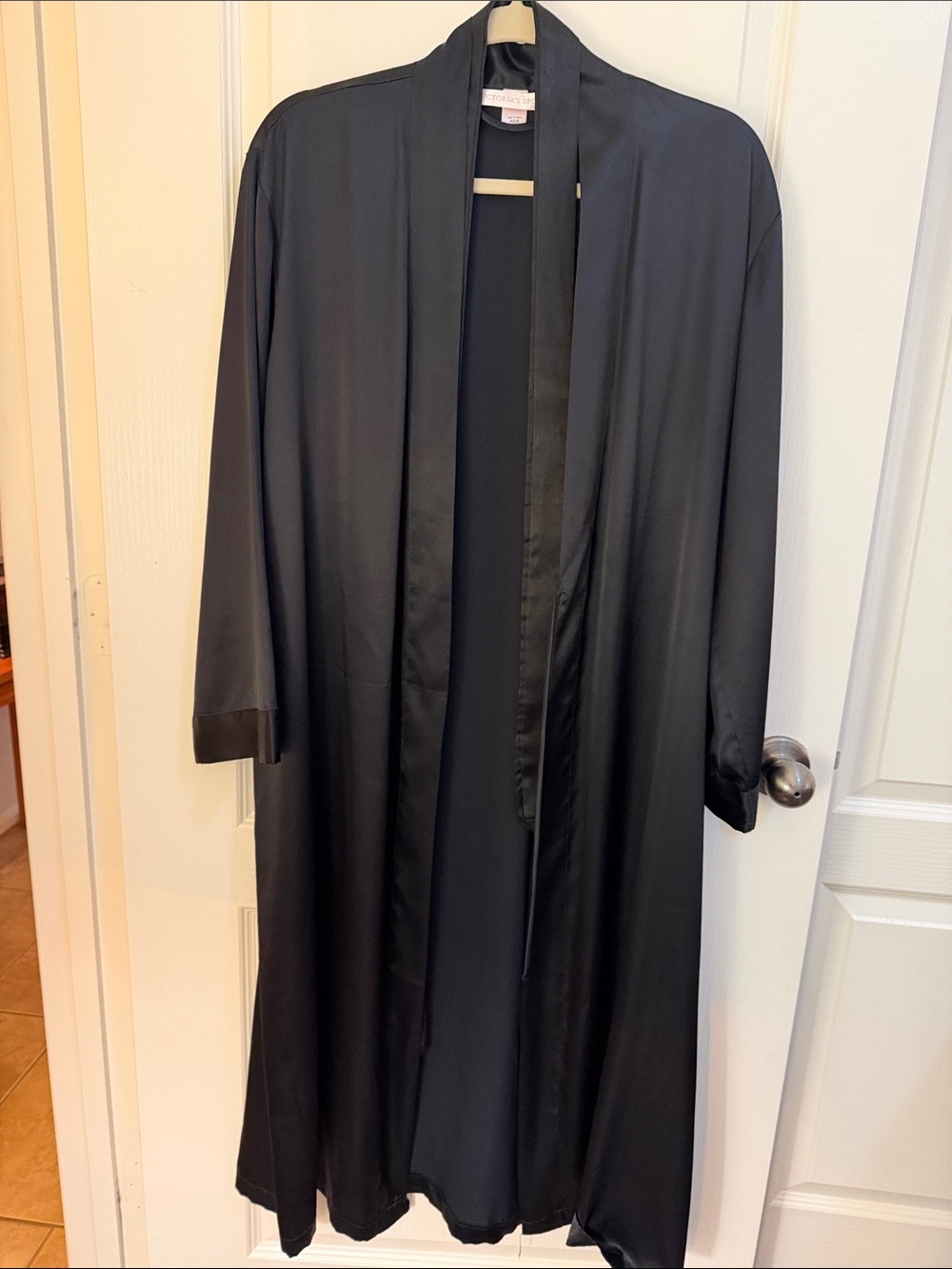 Victoria's Secret Black Satin-Trim Long Robe